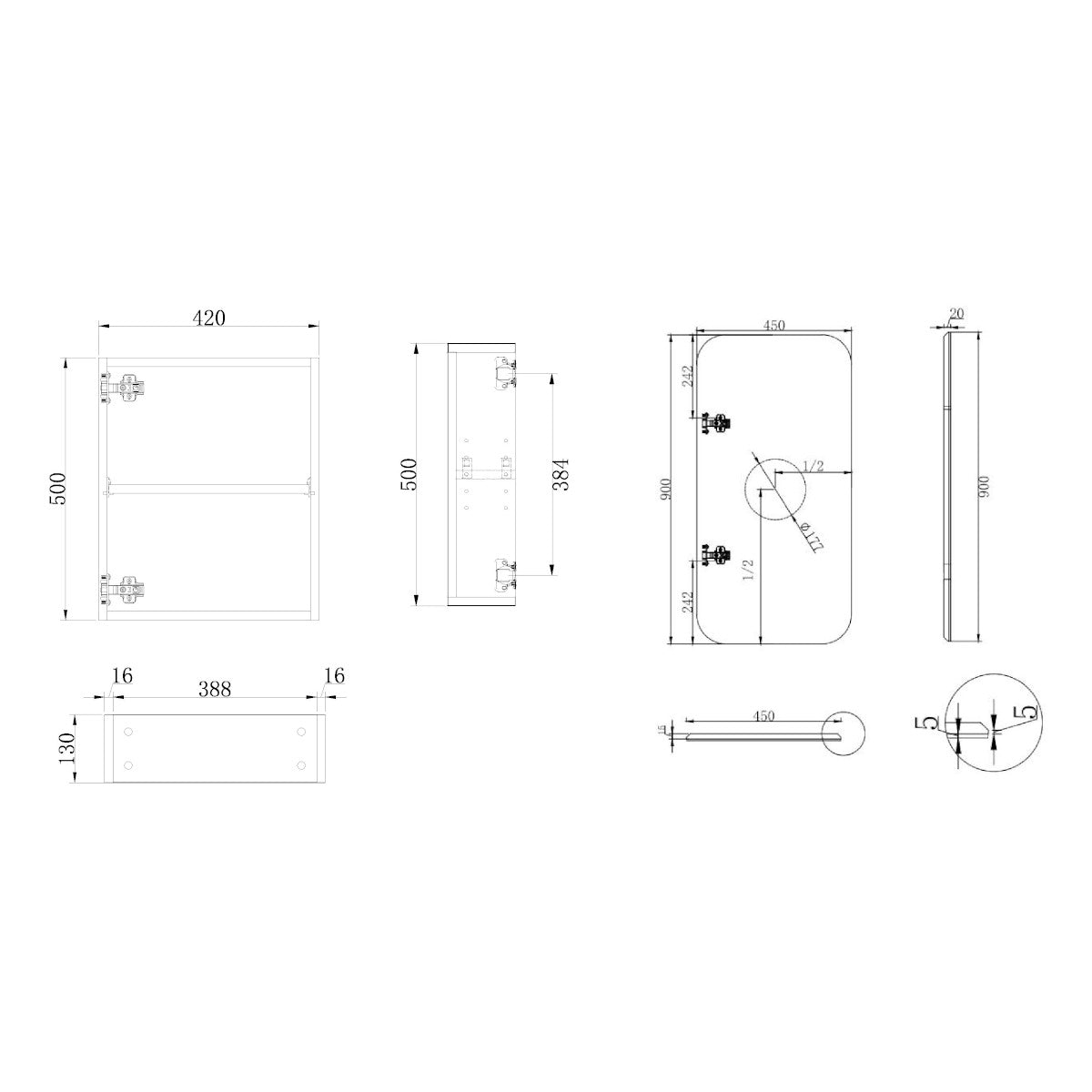 Rec 450x900mm Shaving Cabinet in Matte Black