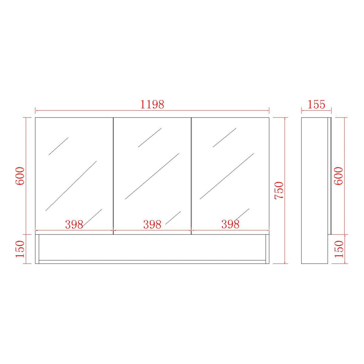Riva Shaving Cabinet With Underneath Shelf, Gloss White, 1200mm