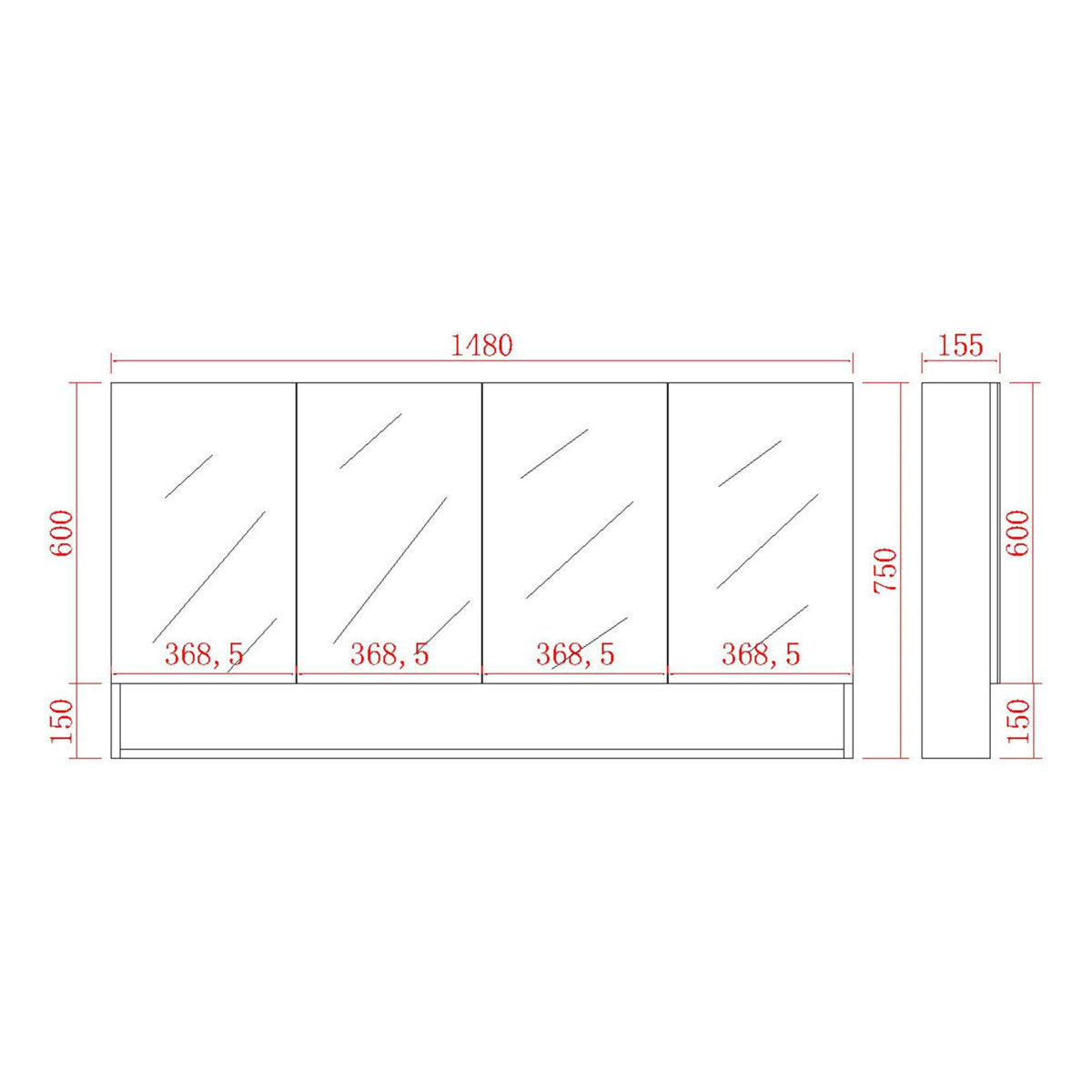 Riva Shaving Cabinet With Underneath Shelf, Gloss White, 1500mm