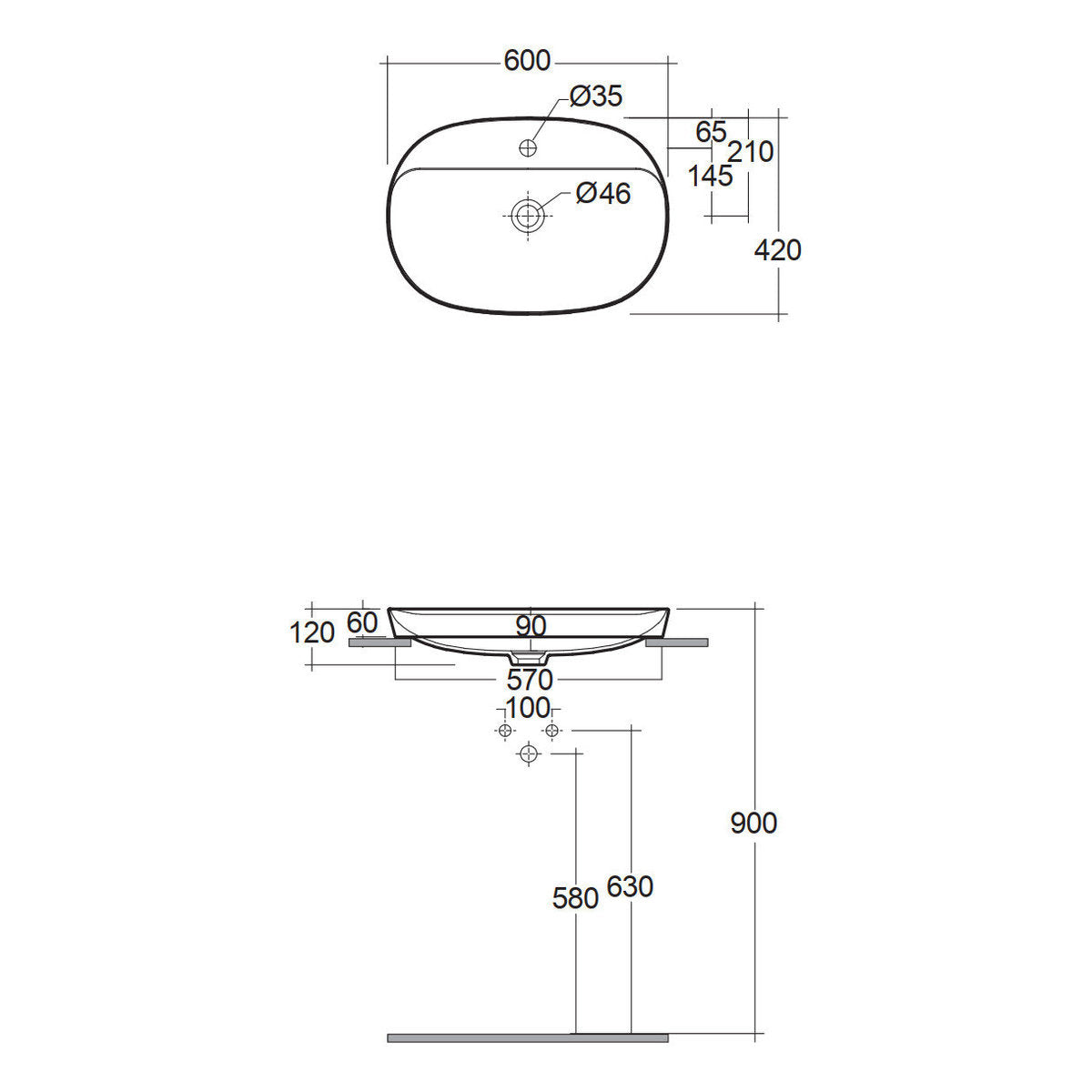 Fienza RAK Variant Large Oval Semi-Inset Basin with Tap Hole