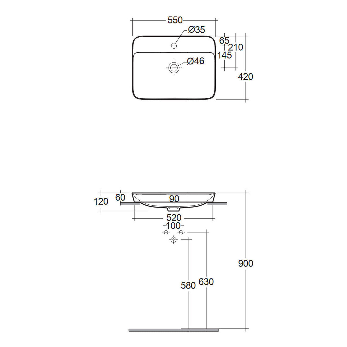 Fienza RAK Variant Rectangular Semi-Inset Basin with Tap Hole