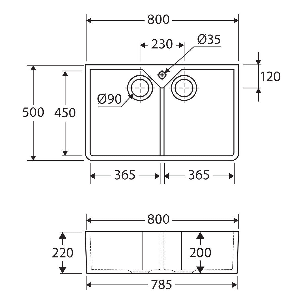 Fienza RAK Jacklyn Double Butler Sink with Tap Hole