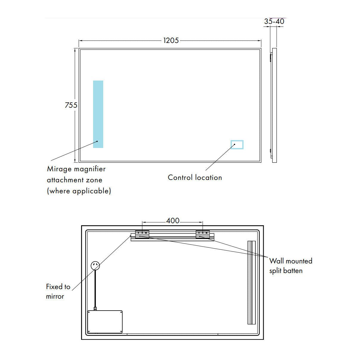 Remer Framed R-Series 1200mm Rectangle LED Mirror - Brits Nickel