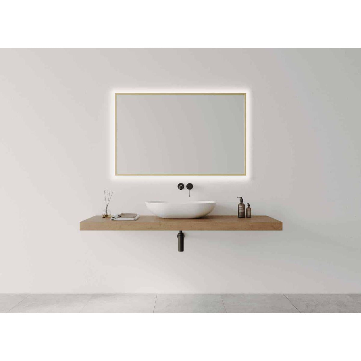 Remer Framed R-Series 1200mm Rectangle LED Mirror - Baltic Brass