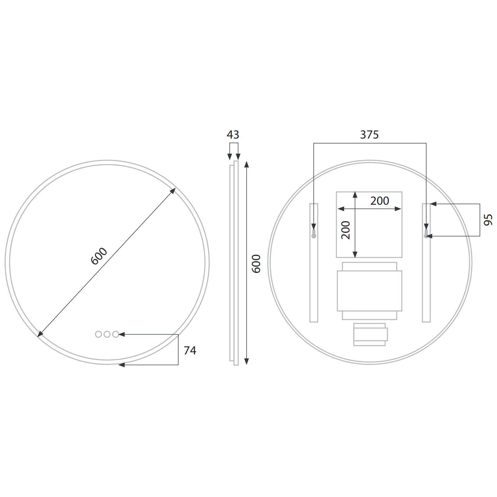 Euro Mirror OLEK - Black - 600mm LED Mirror