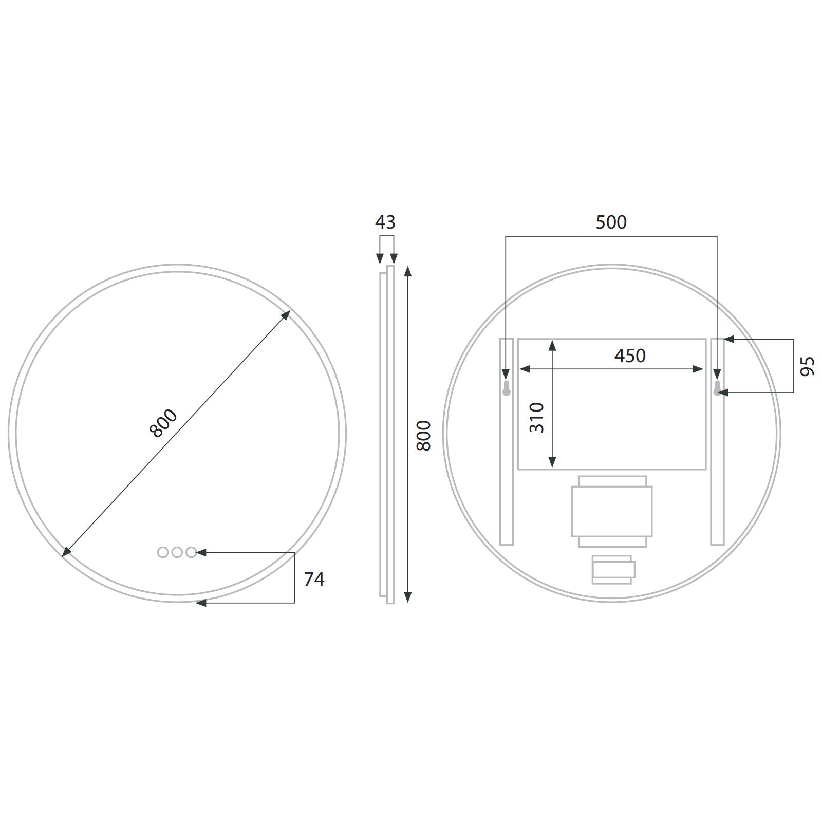 Euro Mirror OLEK - White - 800mm LED Mirror