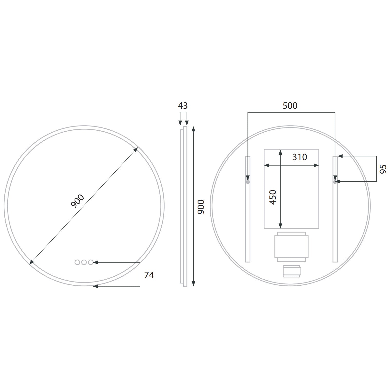 Euro Mirror OLEK - Black - 900mm LED Mirror