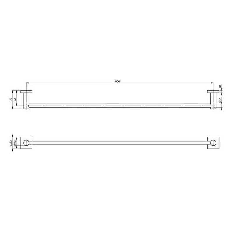 Phoenix Radii Single Towel Rail 800mm Square Plate, Brushed Carbon