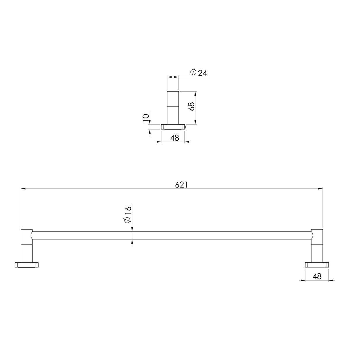 Phoenix Radii Stainless Steel 316 Single Towel Rail 600mm Square Plate