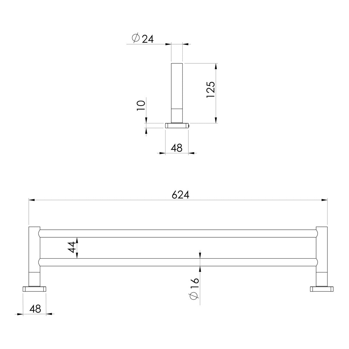 Phoenix Radii Stainless Steel 316 Double Towel Rail 600mm Square Plate