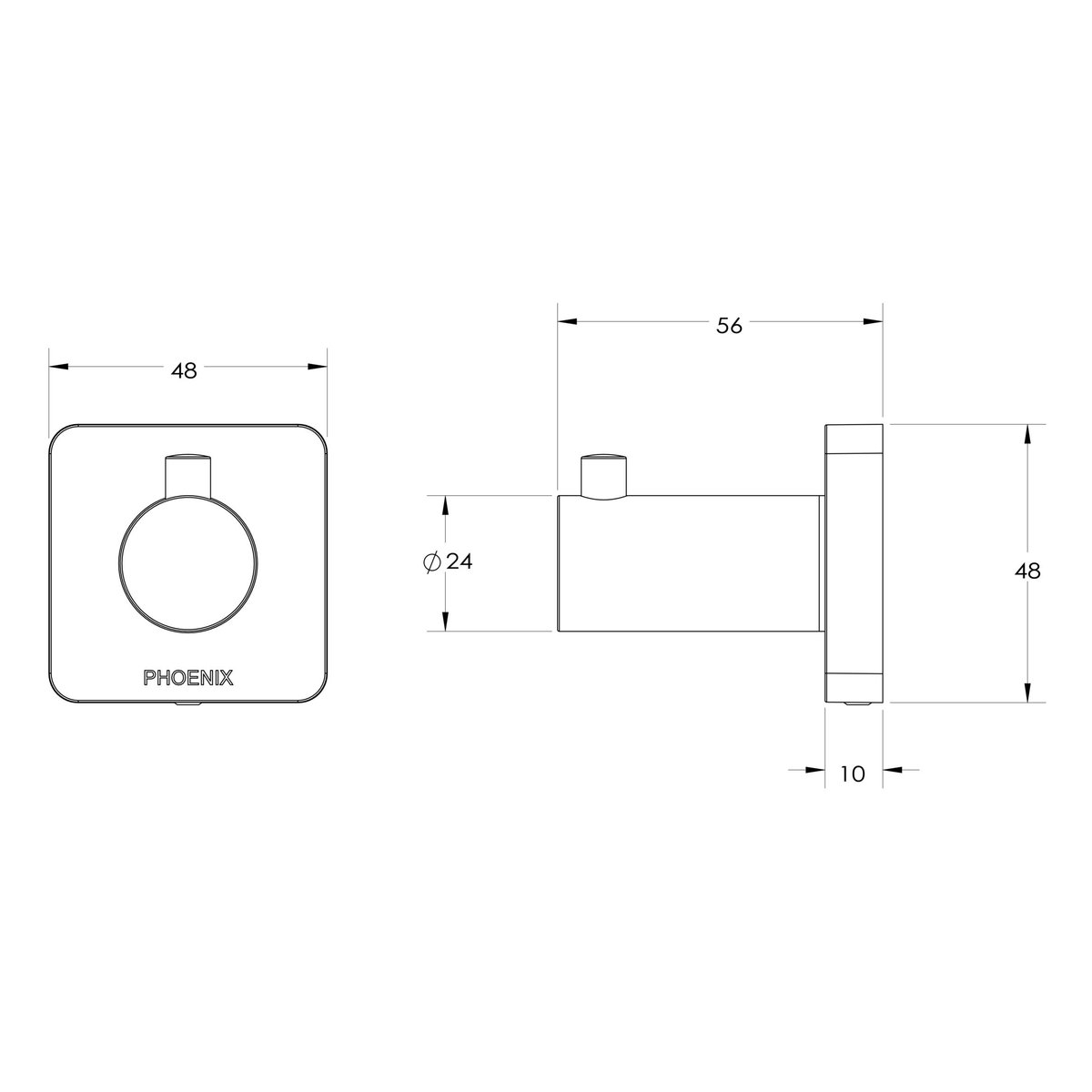 Phoenix Radii Stainless Steel 316 Robe Hook Square Plate