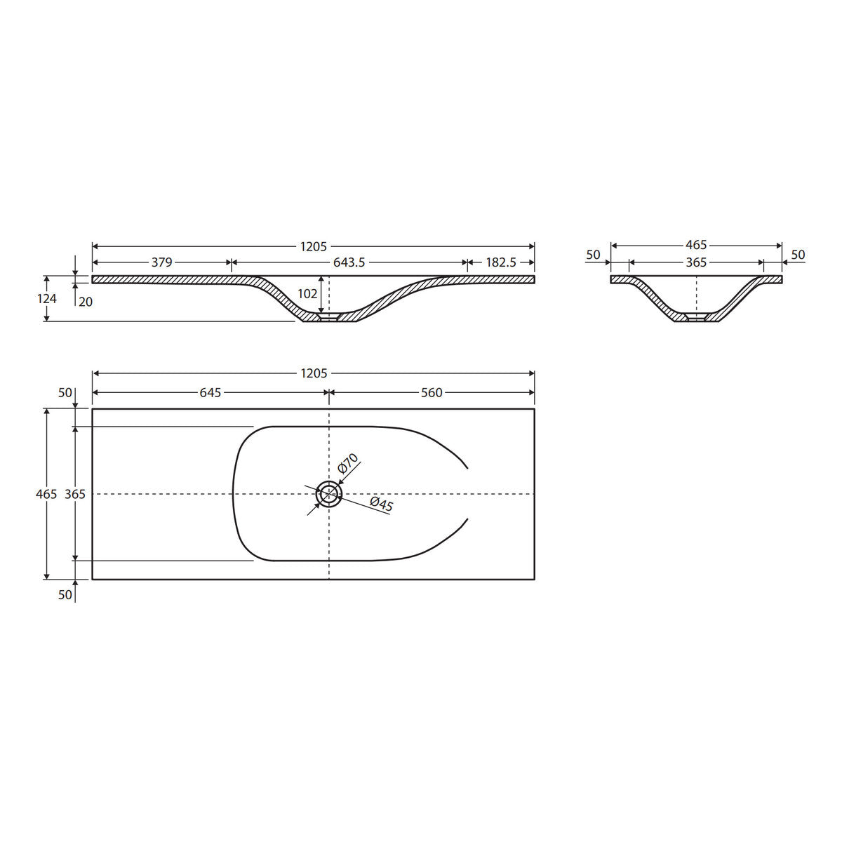 Satori Moulded Basin Top 1200, Vanilla