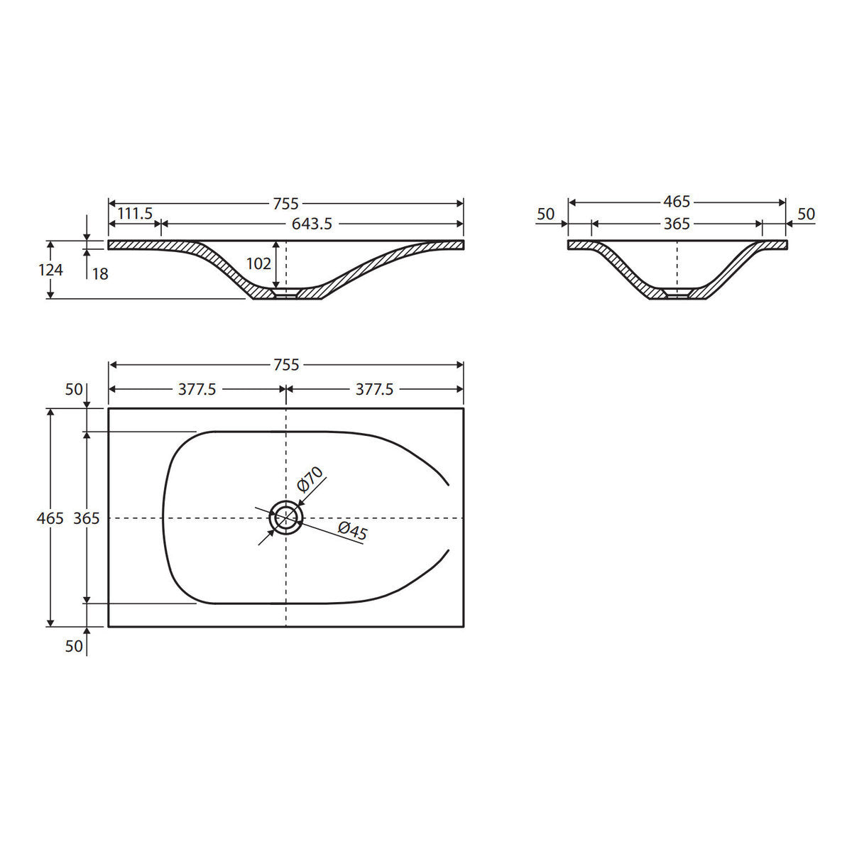 Satori Moulded Basin Top 750, Vanilla
