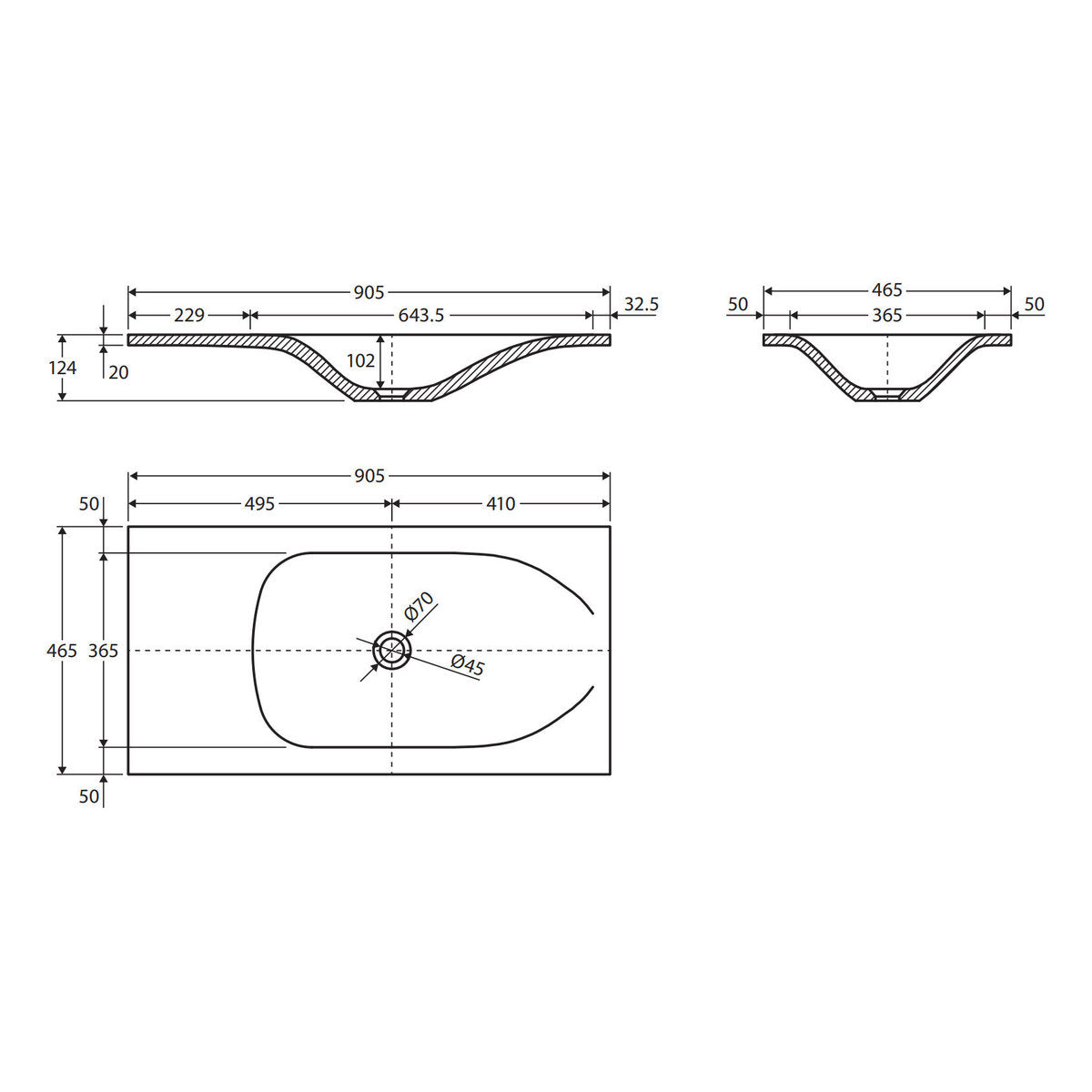 Satori Moulded Basin Top 900, Vanilla