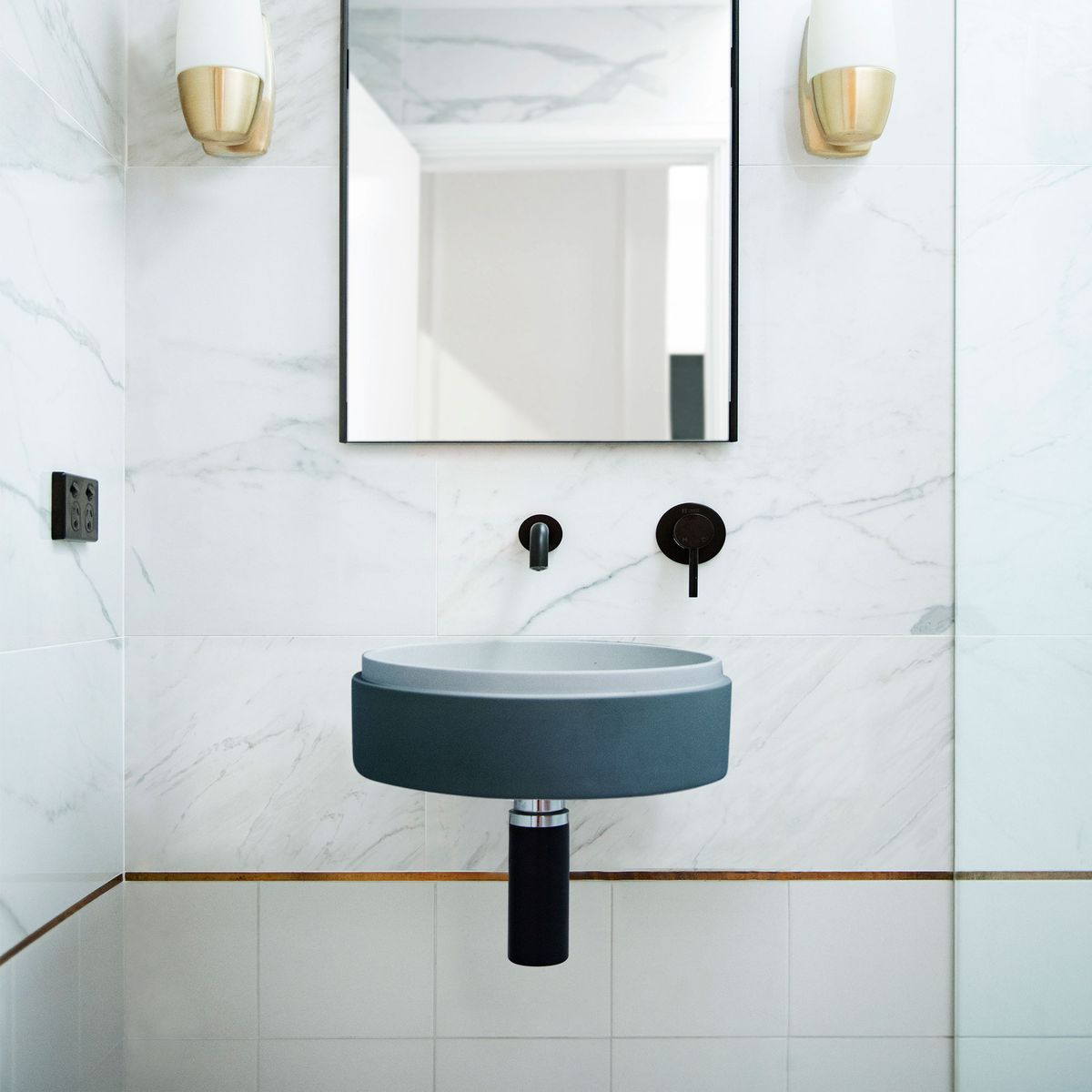 Nood Wall Mount Stepp Circle Basin in Copan Blue