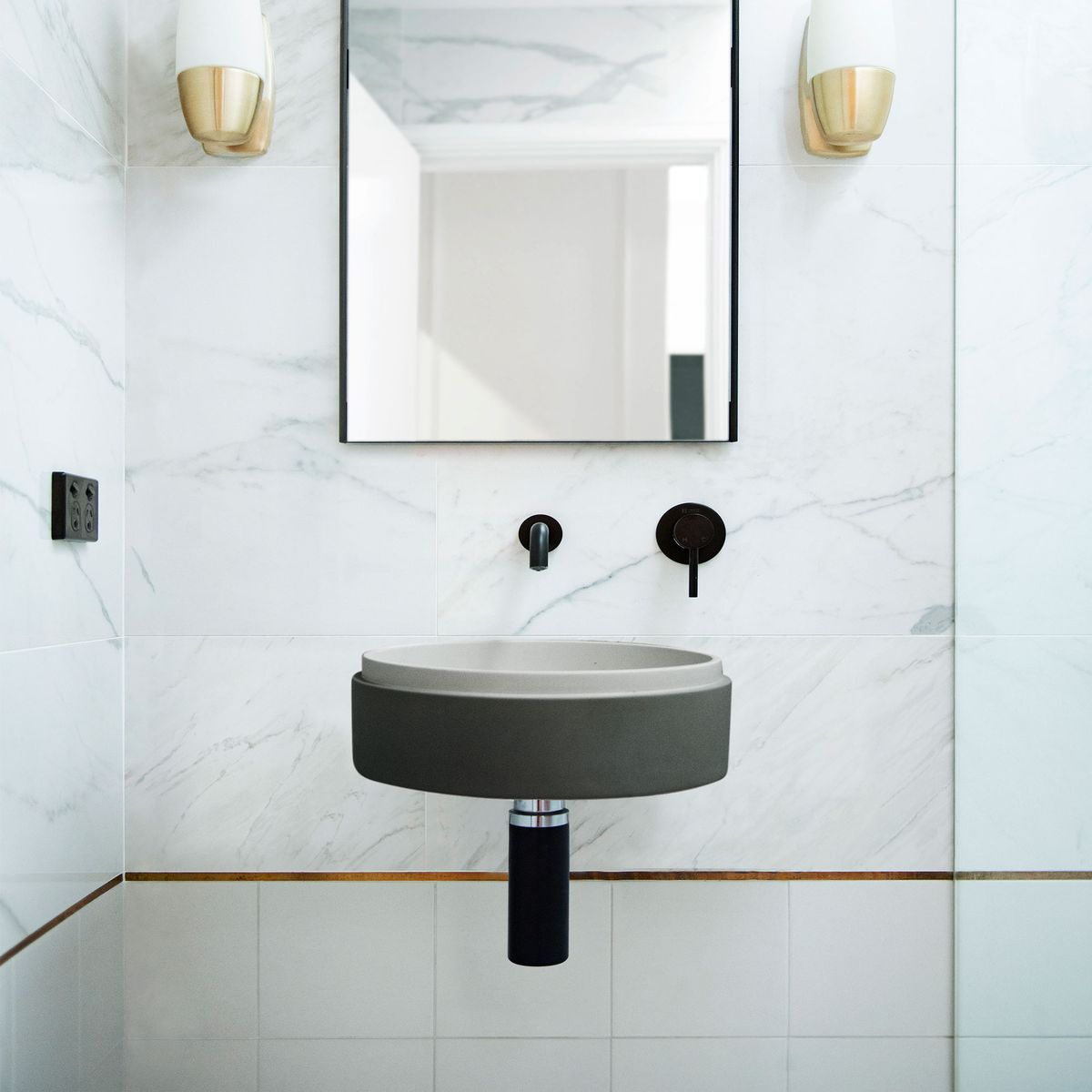 Nood Wall Mount Stepp Circle Basin in Mid Tone Grey