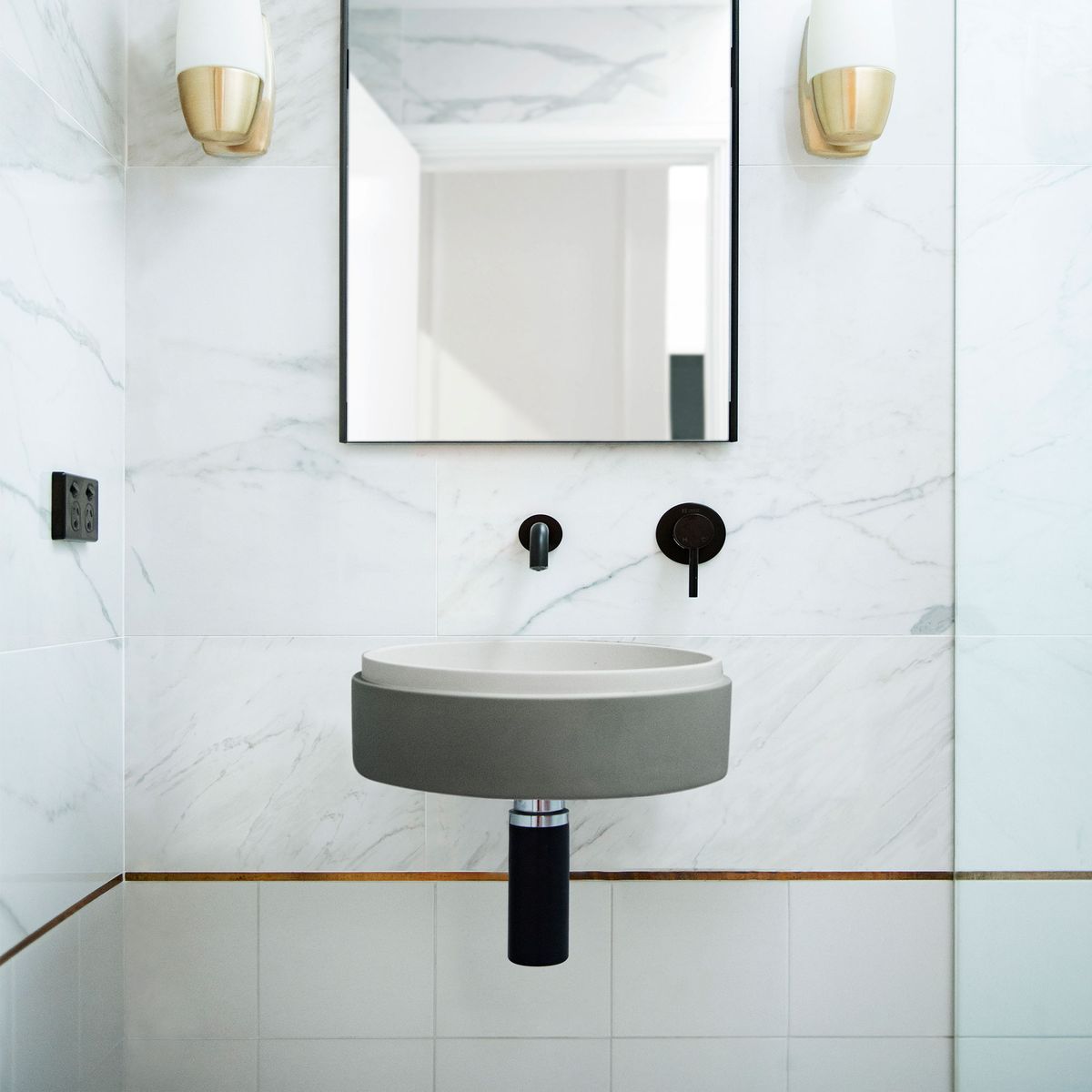 Nood Wall Mount Stepp Circle Basin in Sky Grey