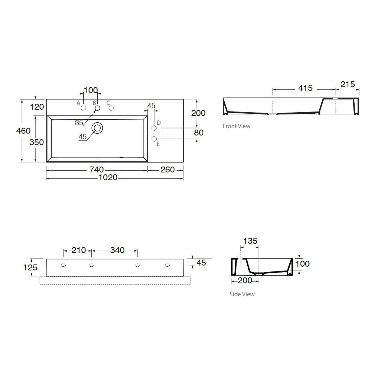 Studio Bagno Shard 102 X Plan Basin - Left Bowl, 3 Tapholes