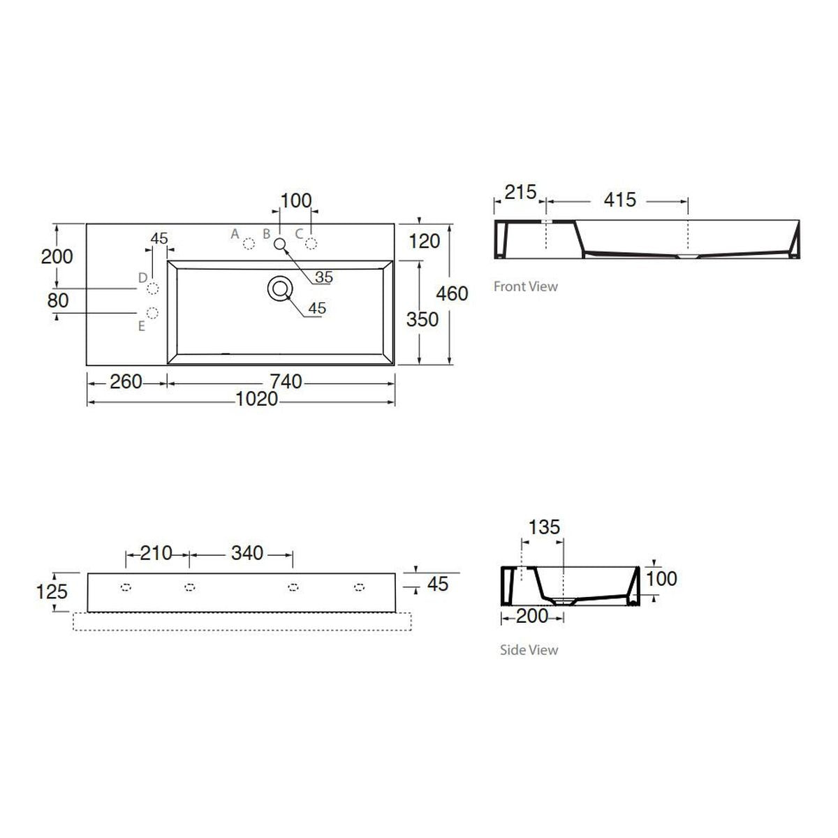 Studio Bagno Shard 102 X Plan Basin - Right Bowl, 1 Taphole