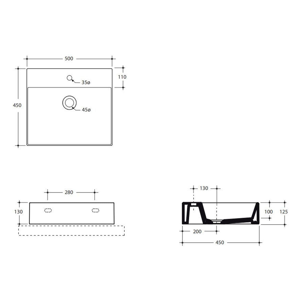 Studio Bagno Shard 50 Bench/Wall Basin - No Taphole