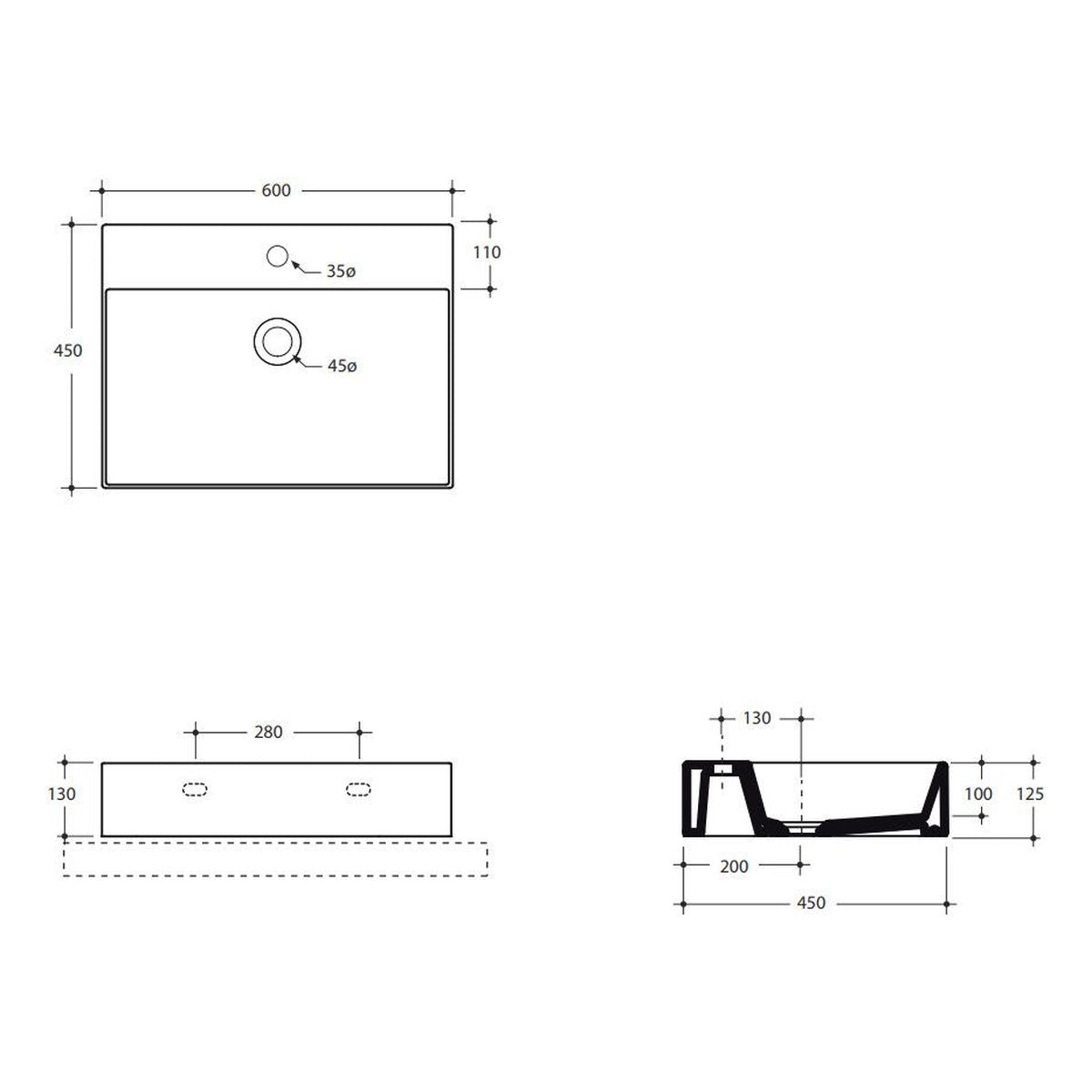 Studio Bagno Shard 60 Bench/Wall Basin - 1 Taphole