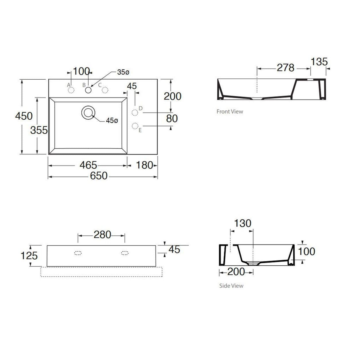 Studio Bagno Shard 65 X Plan Basin - Left Bowl, 3 Tapholes