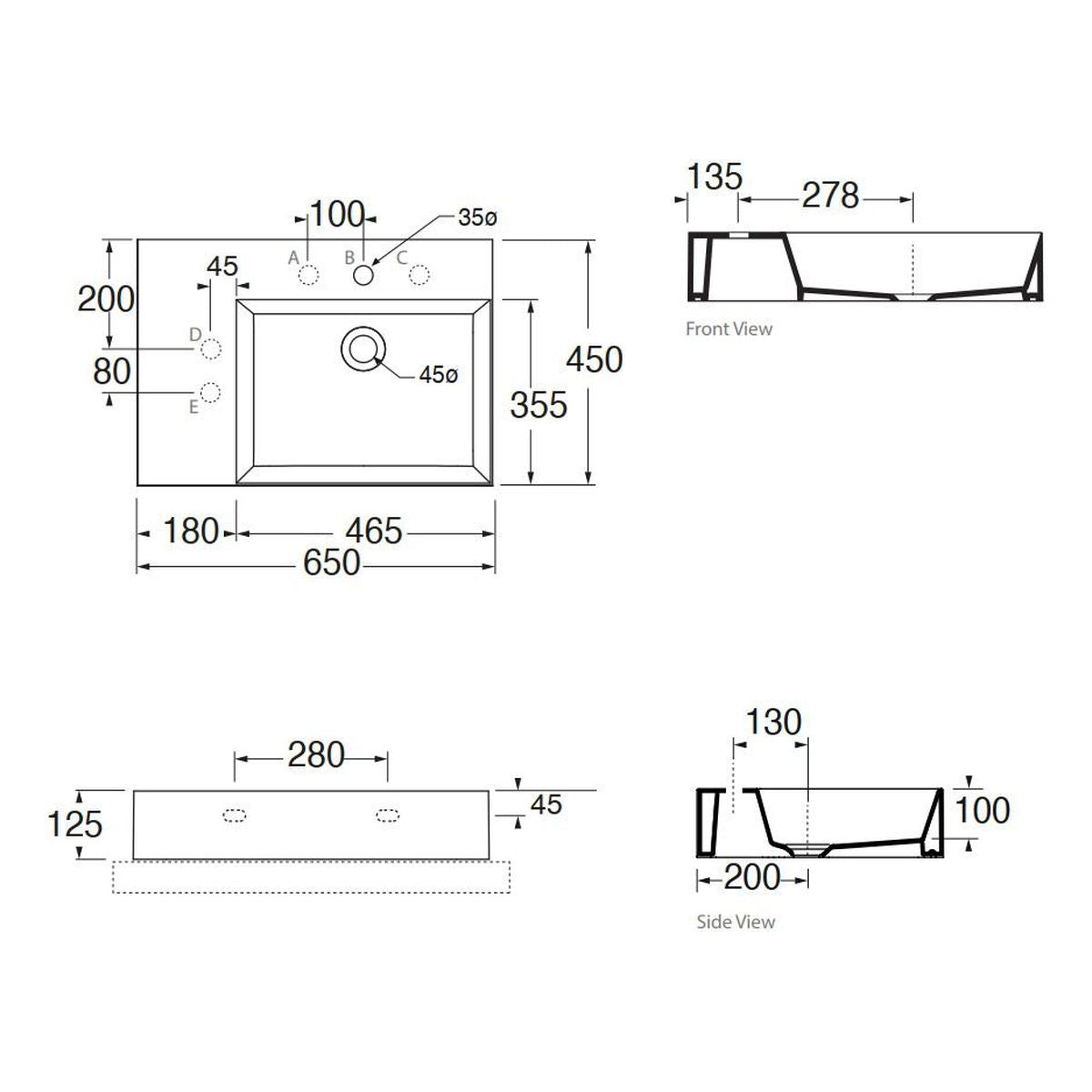 Studio Bagno Shard 65 X Plan Basin - Right Bowl, 2 Tapholes