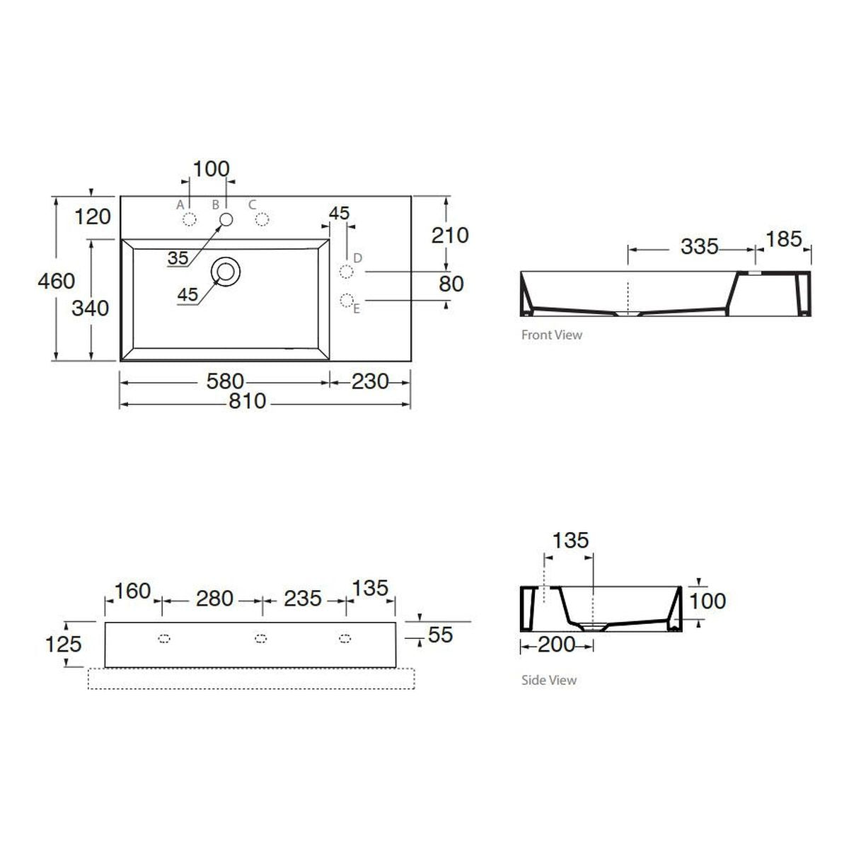 Studio Bagno Shard 81 X Plan Basin - Left Bowl, 1 Taphole