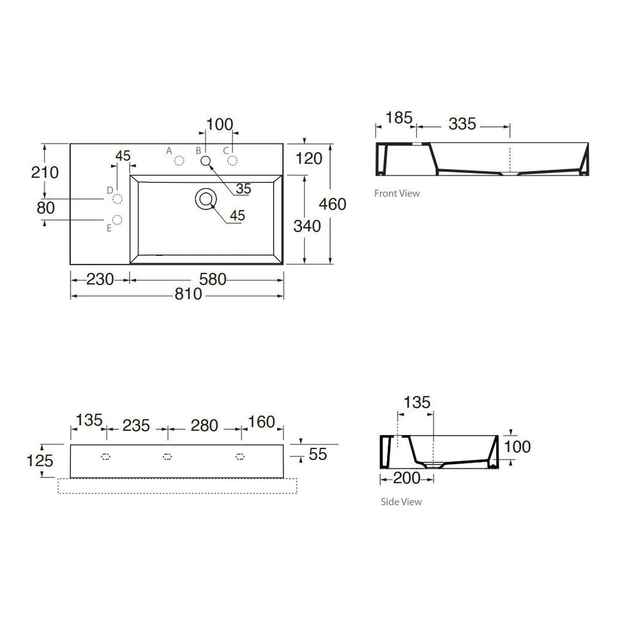 Studio Bagno Shard 81 X Plan Basin - Right Bowl, 1 Taphole