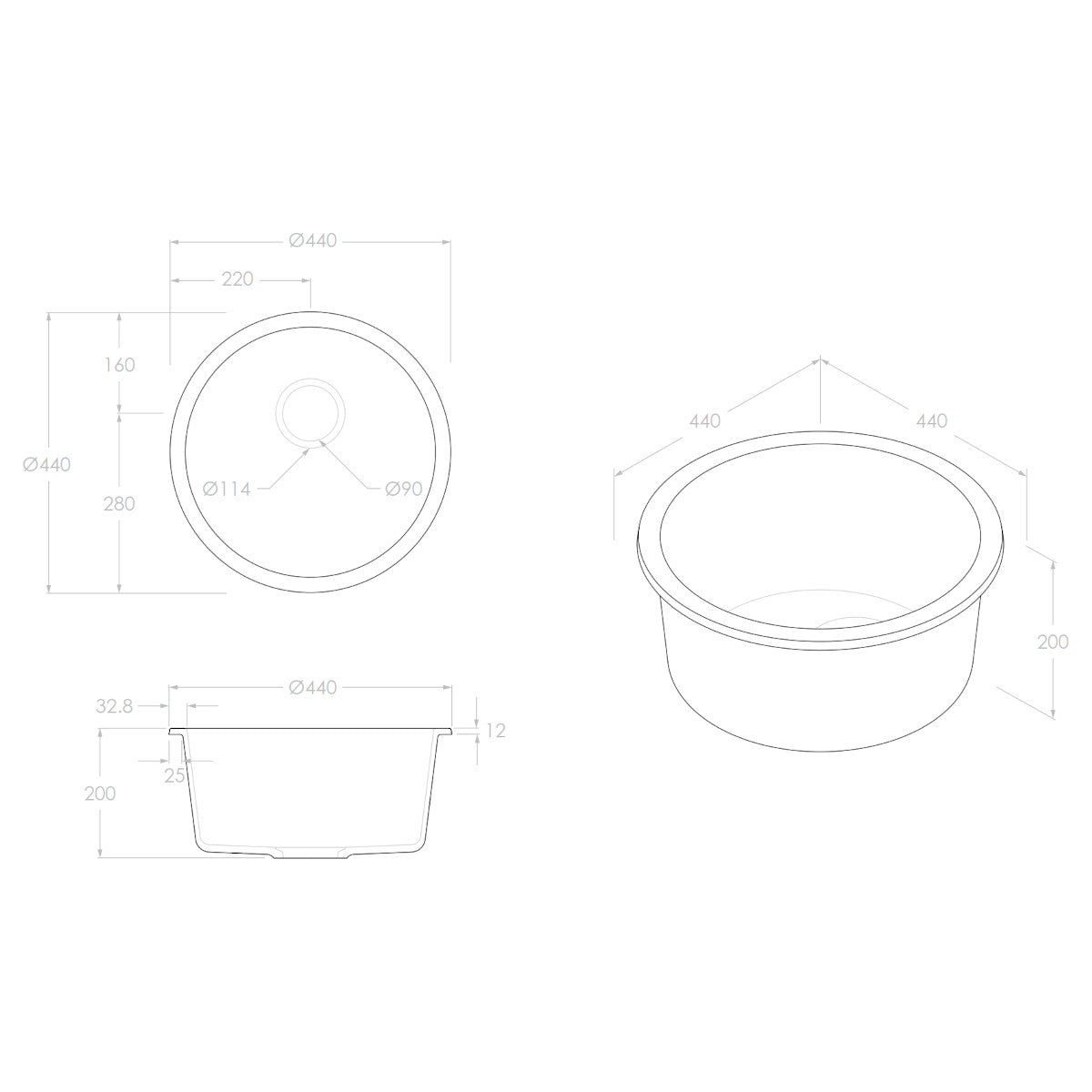 ADP Bellevue Round Sink Matte Black