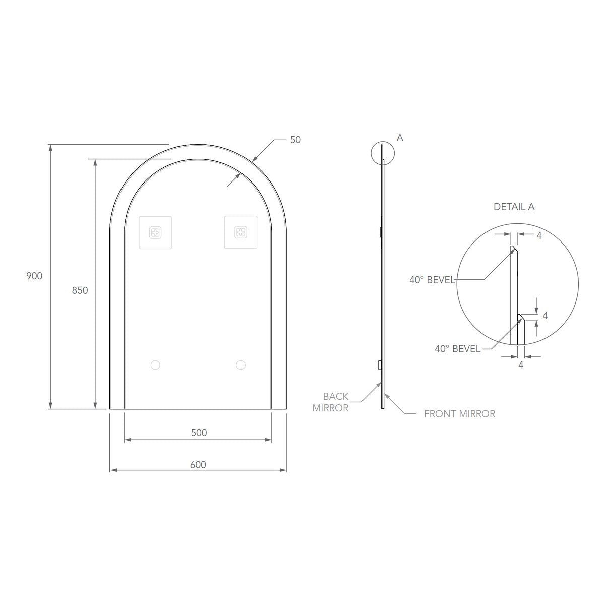 ADP Arch Overlay Mirror, 600x900mm
