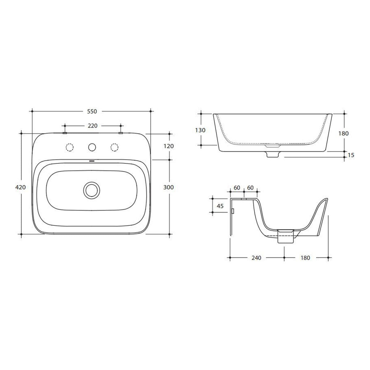Studio Bagno Soul 4Hw Wall Basin - 3 Tapholes