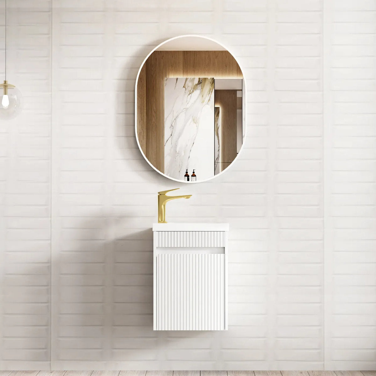 Otti Mini Ensuite Vanity 400mm Matte White Fluted Vanity with Basin