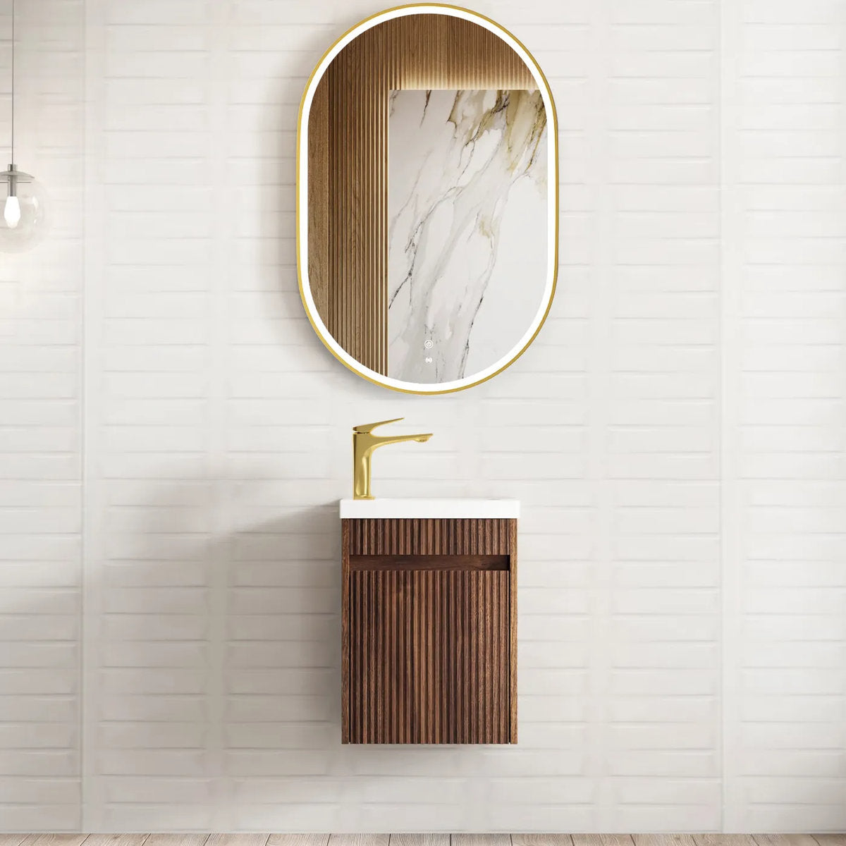 Otti Mini Ensuite Vanity 400mm Sable Walnut Fluted Vanity with Basin