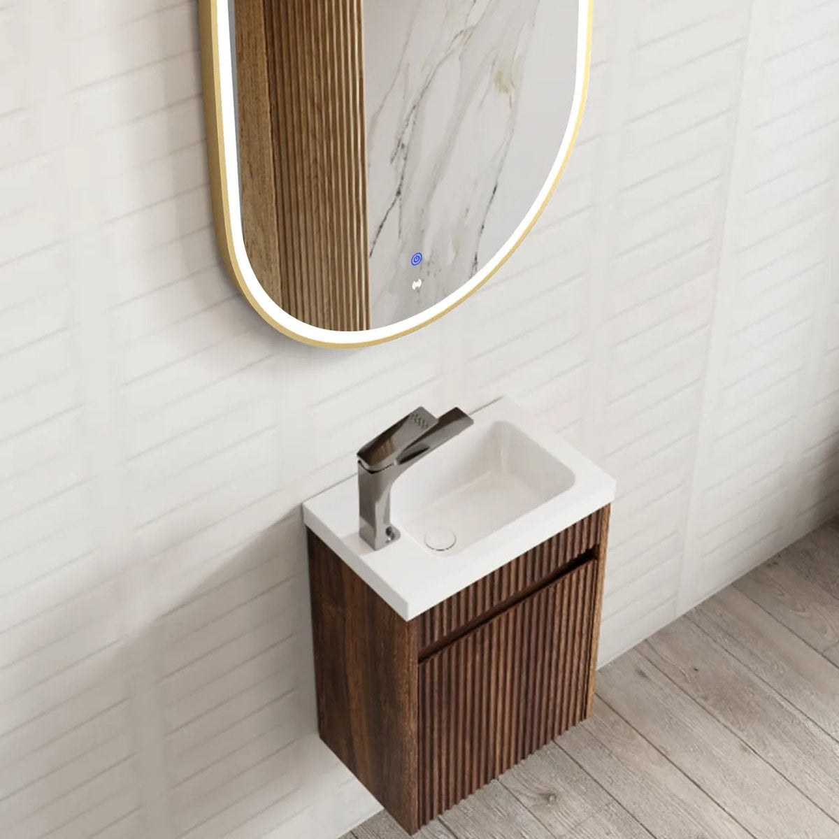 Otti Mini Ensuite Vanity 400mm Sable Walnut Fluted Vanity with Basin
