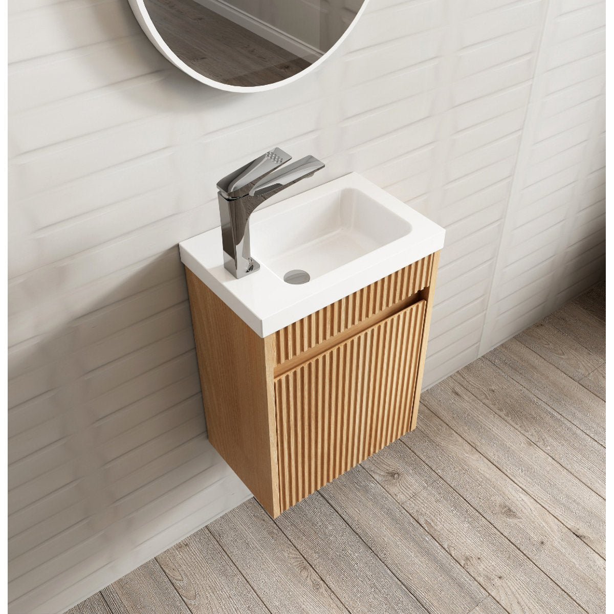 Otti Mini Ensuite Vanity 400mm Woodland Oak Fluted Vanity