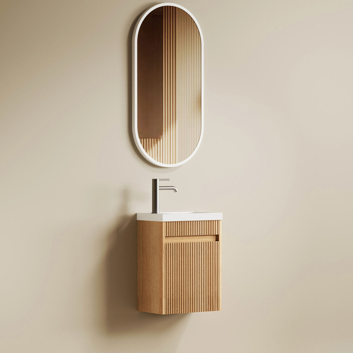 Otti Mini Ensuite Vanity 400mm Woodland Oak Fluted Vanity