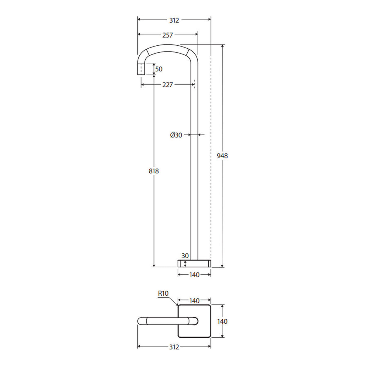 Fienza Tono Floor Mounted Bath Outlet, Urban Brass