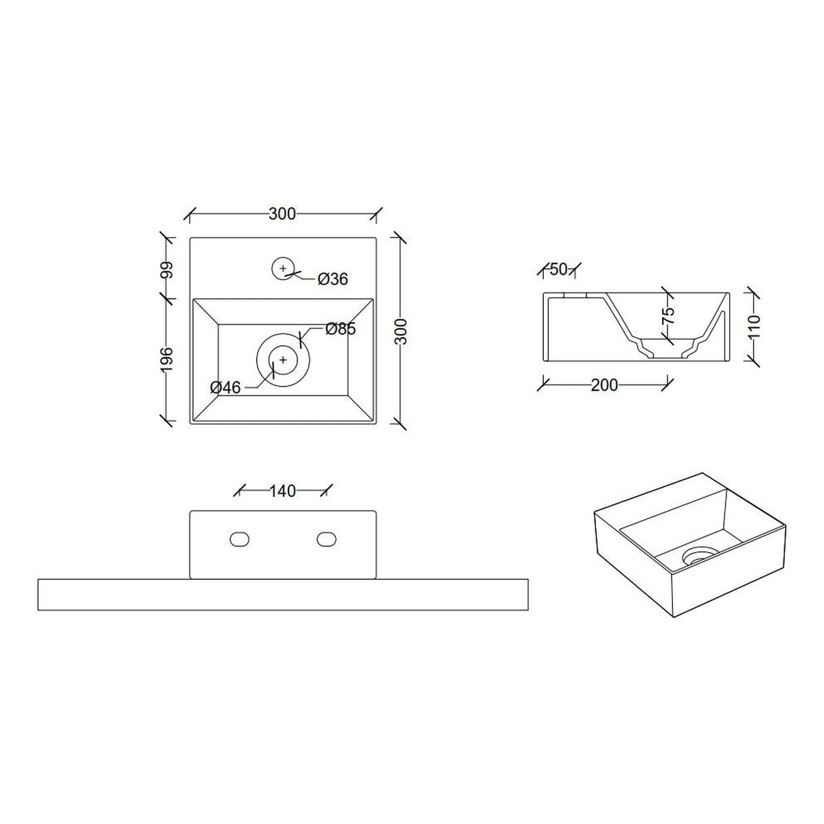 Studio Bagno Spy 30 Bench/Wall Basin - 1 Taphole