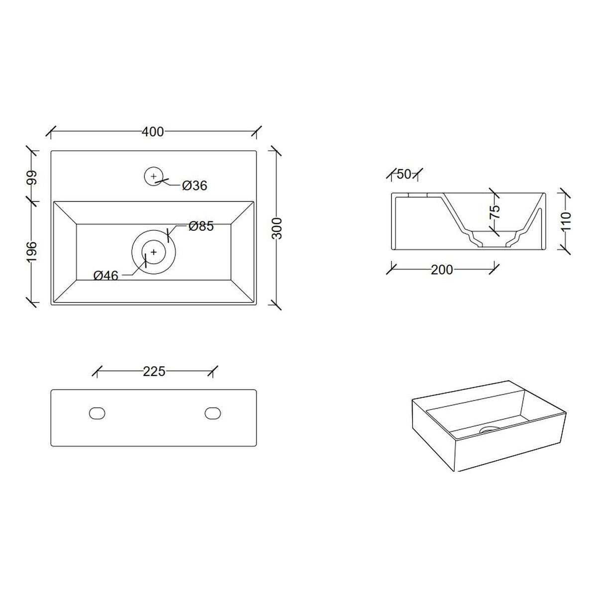 Studio Bagno Spy 40 Bench/Wall Basin - 1 Taphole