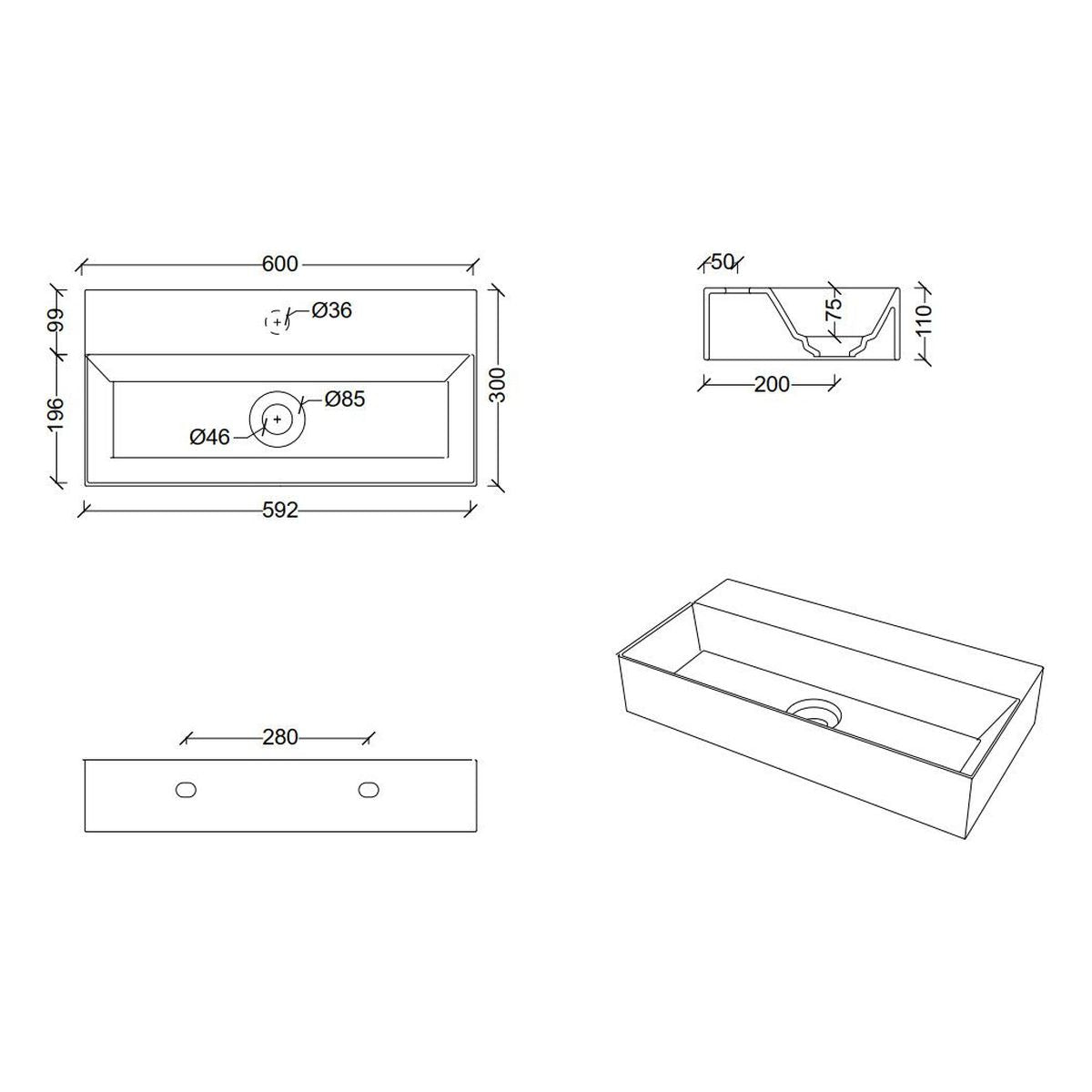 Studio Bagno Spy 60 Bench/Wall Basin - 1 Taphole