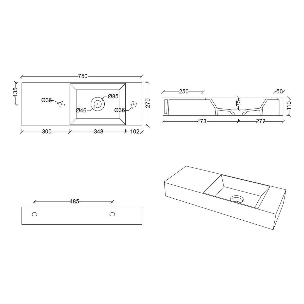 Studio Bagno Spy 75 Bench/Wall Basin - 1 Taphole, Matte White