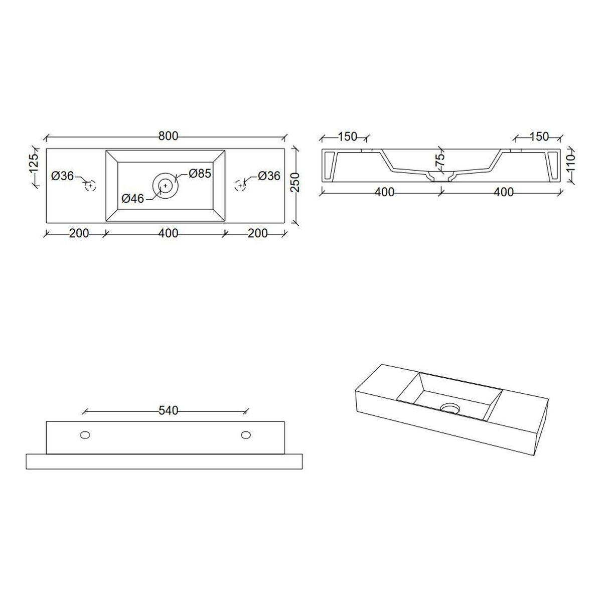 Studio Bagno Spy 80 Bench/Wall Basin - 1 Taphole, Matte White
