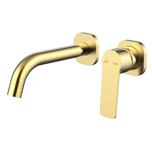 Cioso Square Wall Basin Mixer With Akemi Handle, Modern Brass