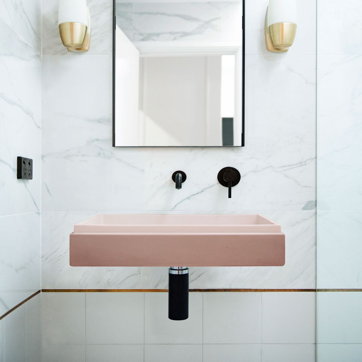Nood Wall Mount Stepp Rectangle Basin in Blush Pink