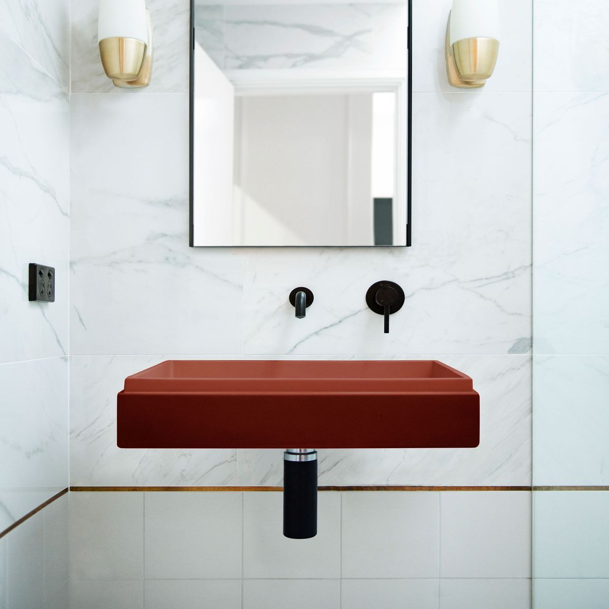 Nood Wall Mount Stepp Rectangle Basin in Clay