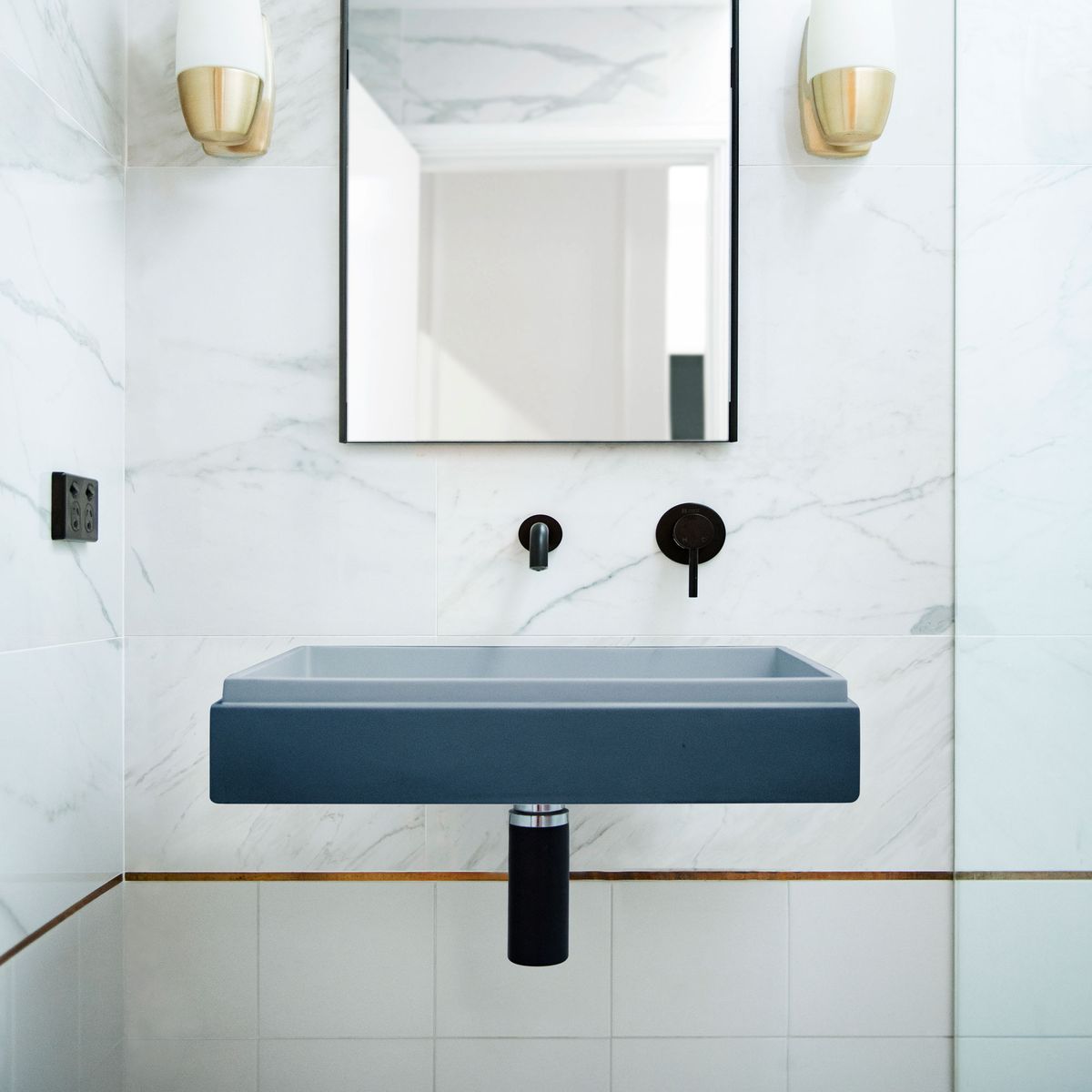 Nood Wall Mount Stepp Rectangle Basin in Copan Blue