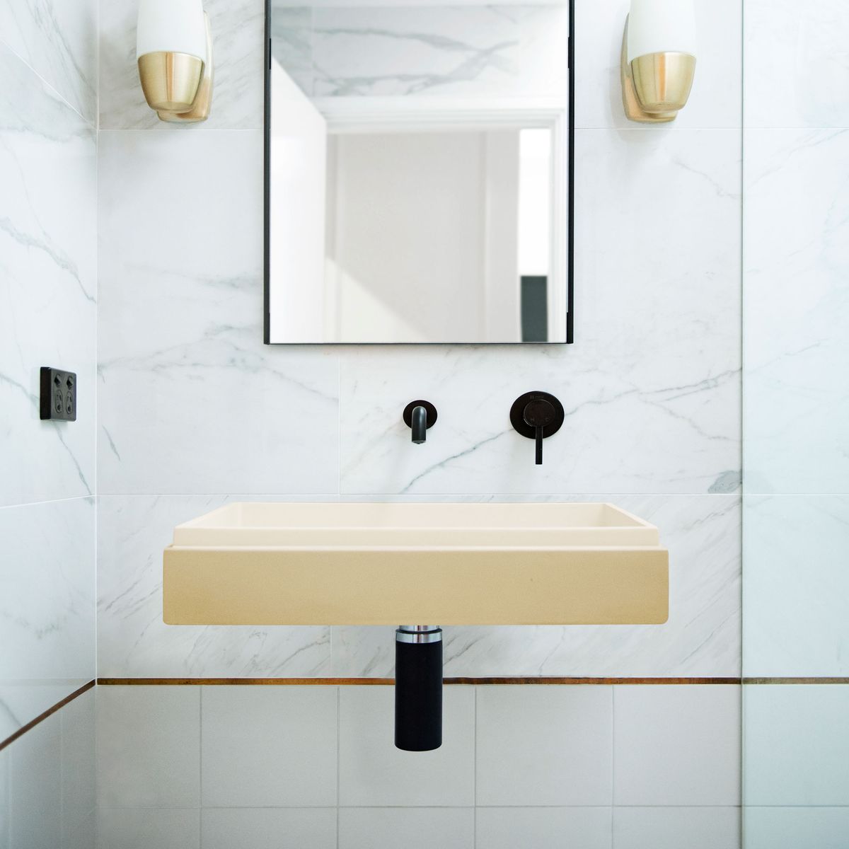 Nood Wall Mount Stepp Rectangle Basin in Custard