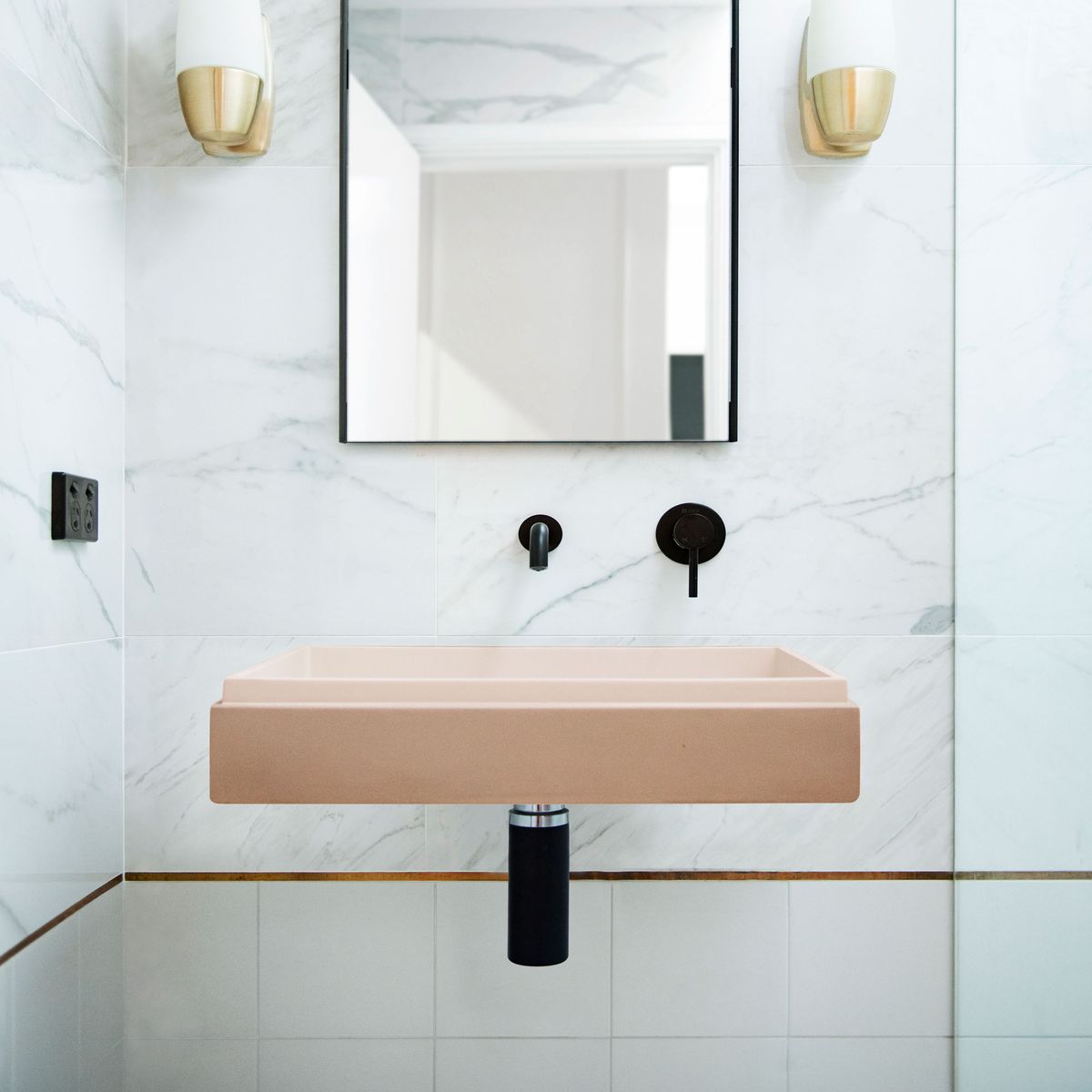 Nood Wall Mount Stepp Rectangle Basin in Pastel Peach