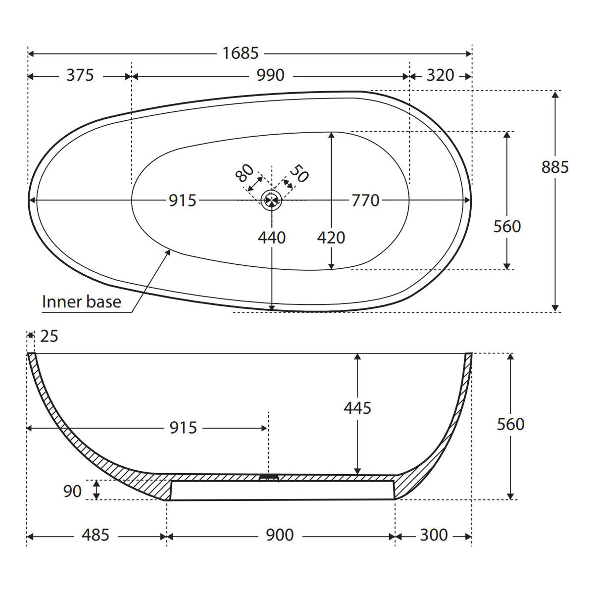 Fienza Bahama Solid Surface Bath, 1685mm